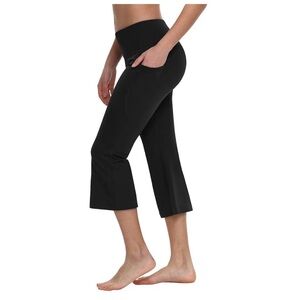 Baleaf Women's Wide Leg Black Capri Yoga Pants